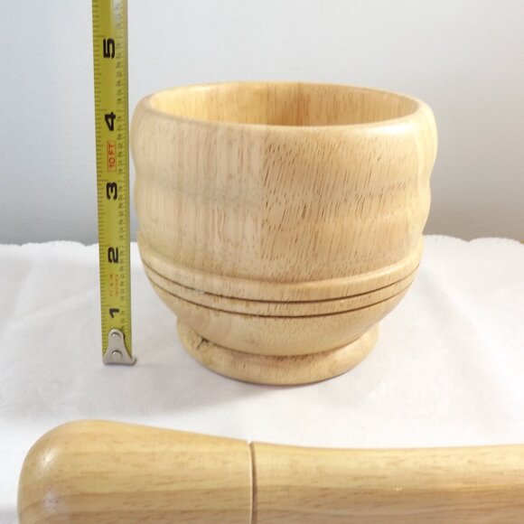 Vintage Wooden Mortar & Pestle, Variegated Bamboo Wood - Picture 3 of 8